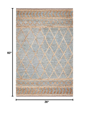 Hand-Woven Jute Area Rug – Natural & Blue Boho Moroccan Trellis