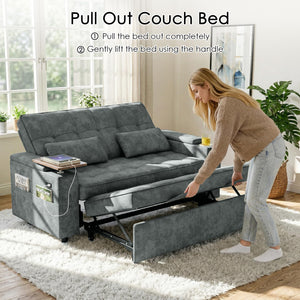 65" Convertible Sleeper Sofa Bed with Storage & USB Charging