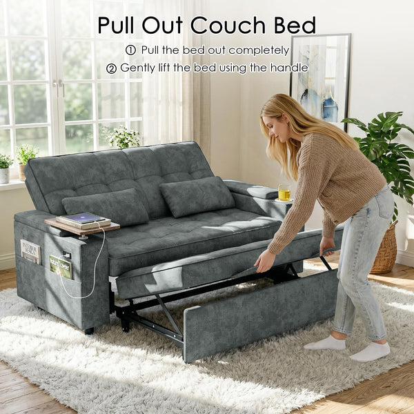 65" Convertible Sleeper Sofa Bed with Storage & USB Charging
