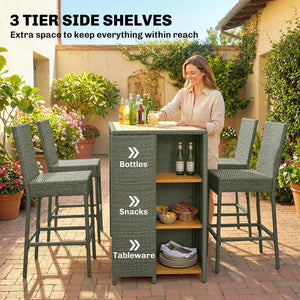 5-Piece Outdoor Bar Set with High Top Table and 4 Barstools