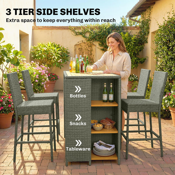 5-Piece Outdoor Bar Set with High Top Table and 4 Barstools
