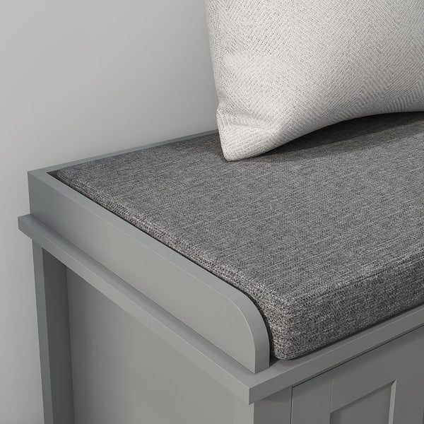 Entryway Shoe Storage Bench with Sliding Doors & Padded Seat