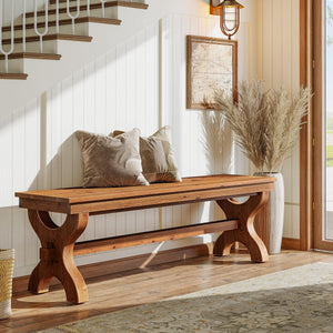 Solid Wood Entryway Bench – 55" Farmhouse Style