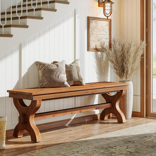 Solid Wood Entryway Bench – 55" Farmhouse Style