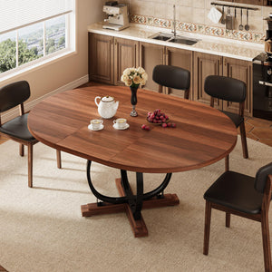 Extendable Round Dining Table for 4-6 | Metal X-Base & MDF Top