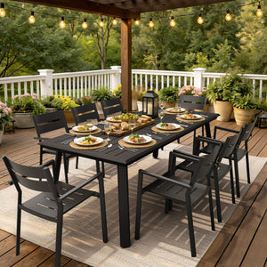 Outdoor Dining Table for 8 – Aluminum Patio Table with Umbrella Hole