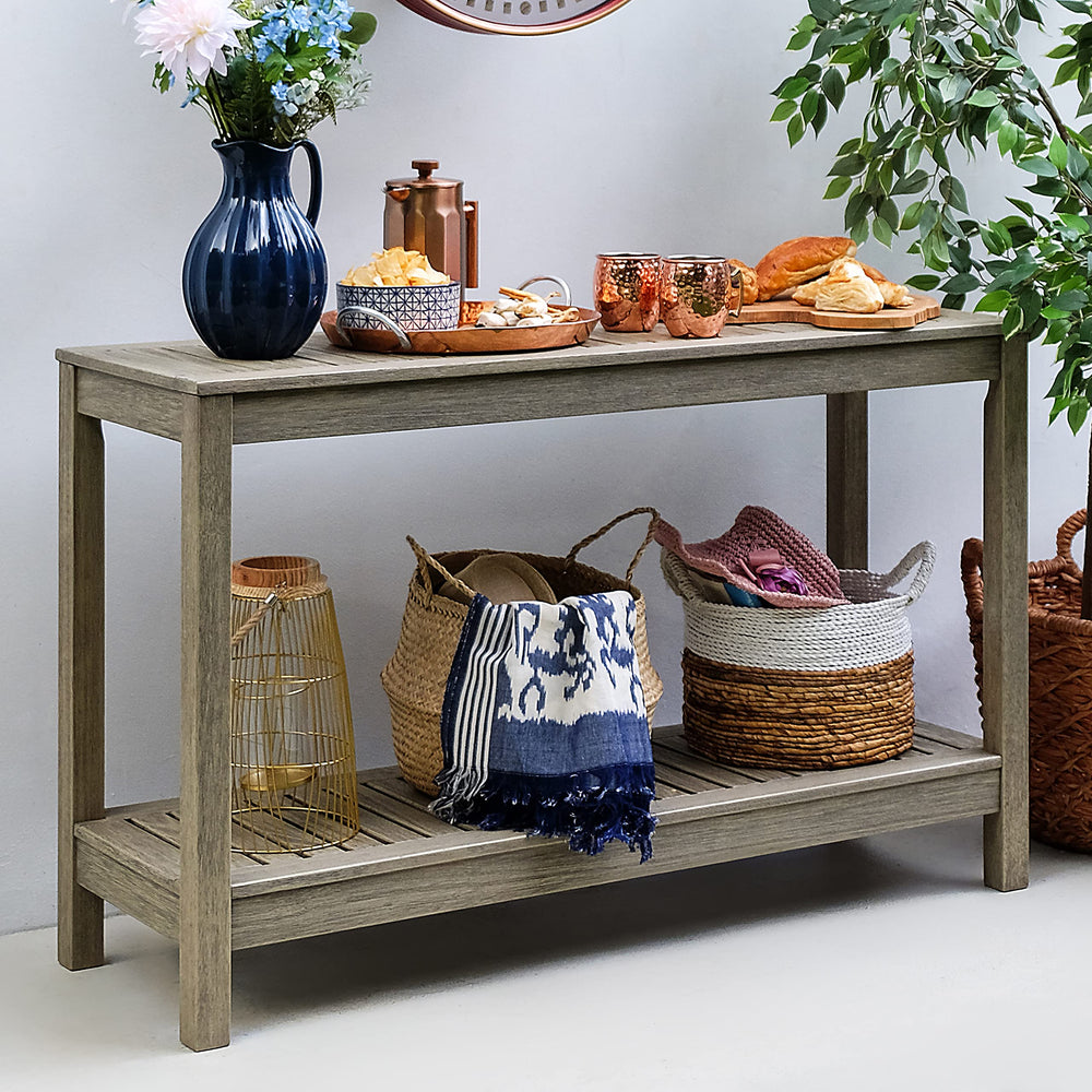 Solid Wood Outdoor Console Table with 2 Shelves