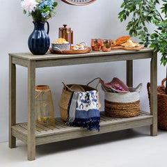 Solid Wood Outdoor Console Table with 2 Shelves