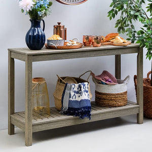 Solid Wood Outdoor Console Table with 2 Shelves