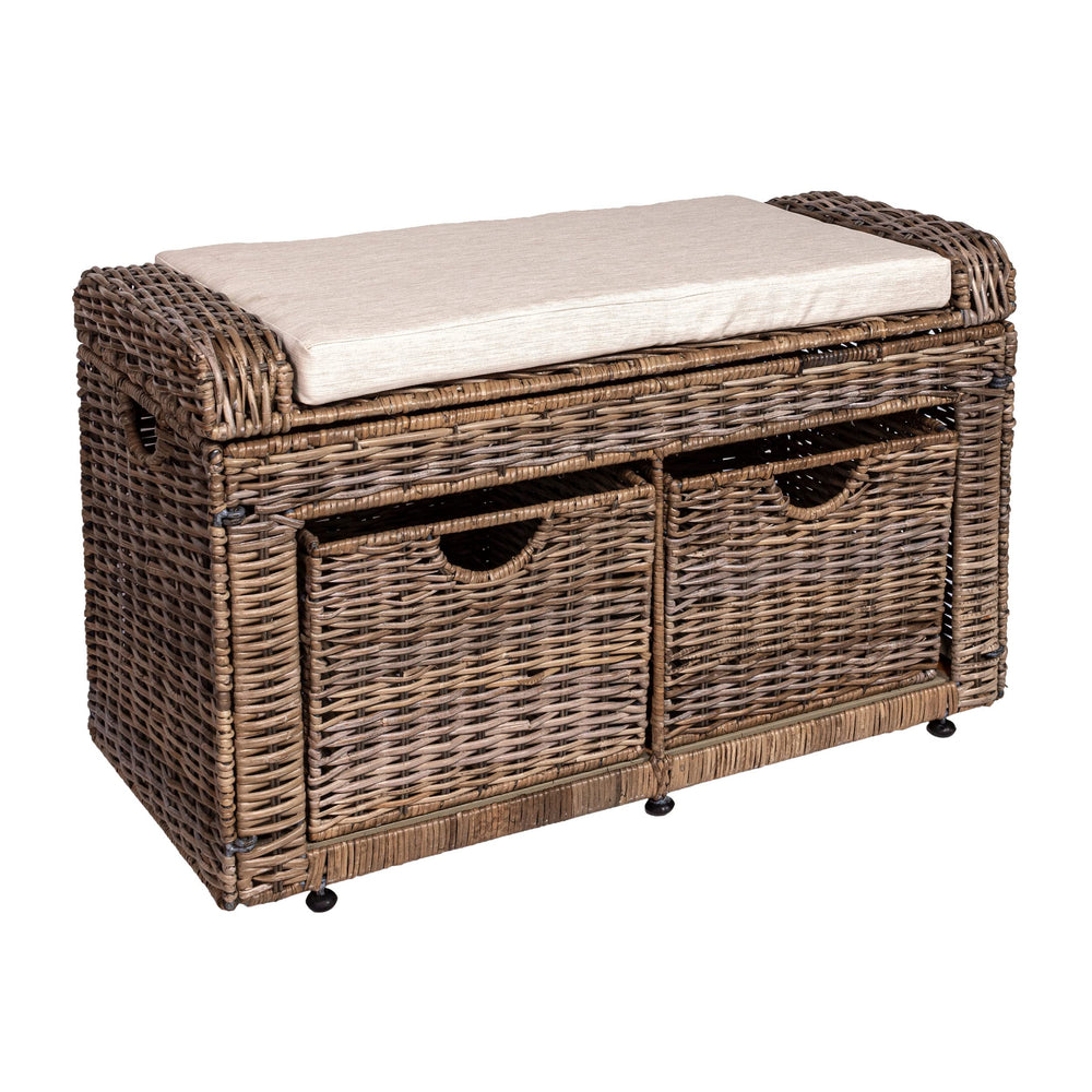 Wicker Storage Bench with Baskets – Grey