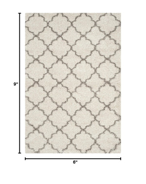 6' x 9' Moroccan Trellis Shag Area Rug – 2-Inch Thick, Non-Shedding, Ivory & Grey