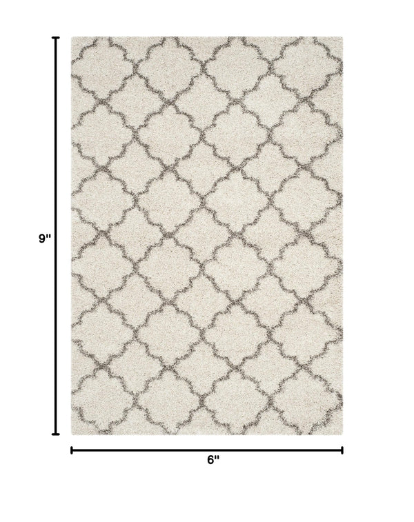 6' x 9' Moroccan Trellis Shag Area Rug – 2-Inch Thick, Non-Shedding, Ivory & Grey