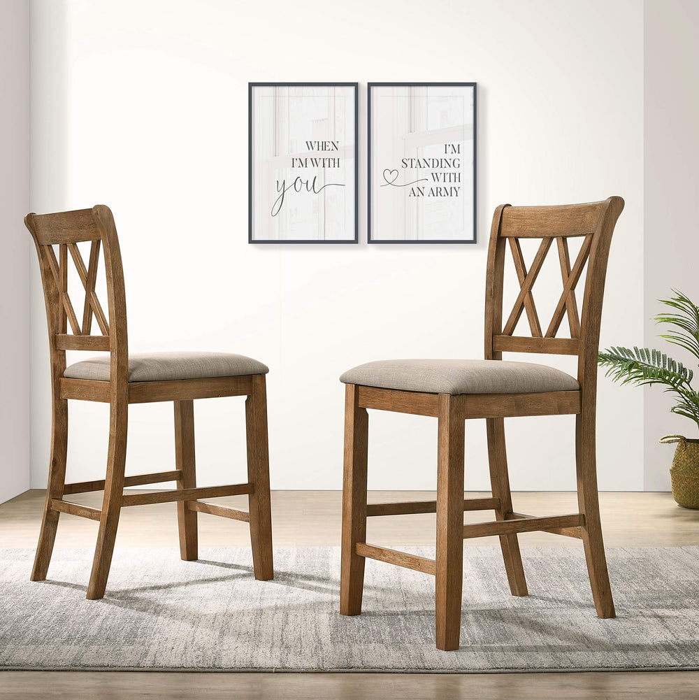 5-Piece Counter Height Dining Set with Cross-Buck Pedestal Table