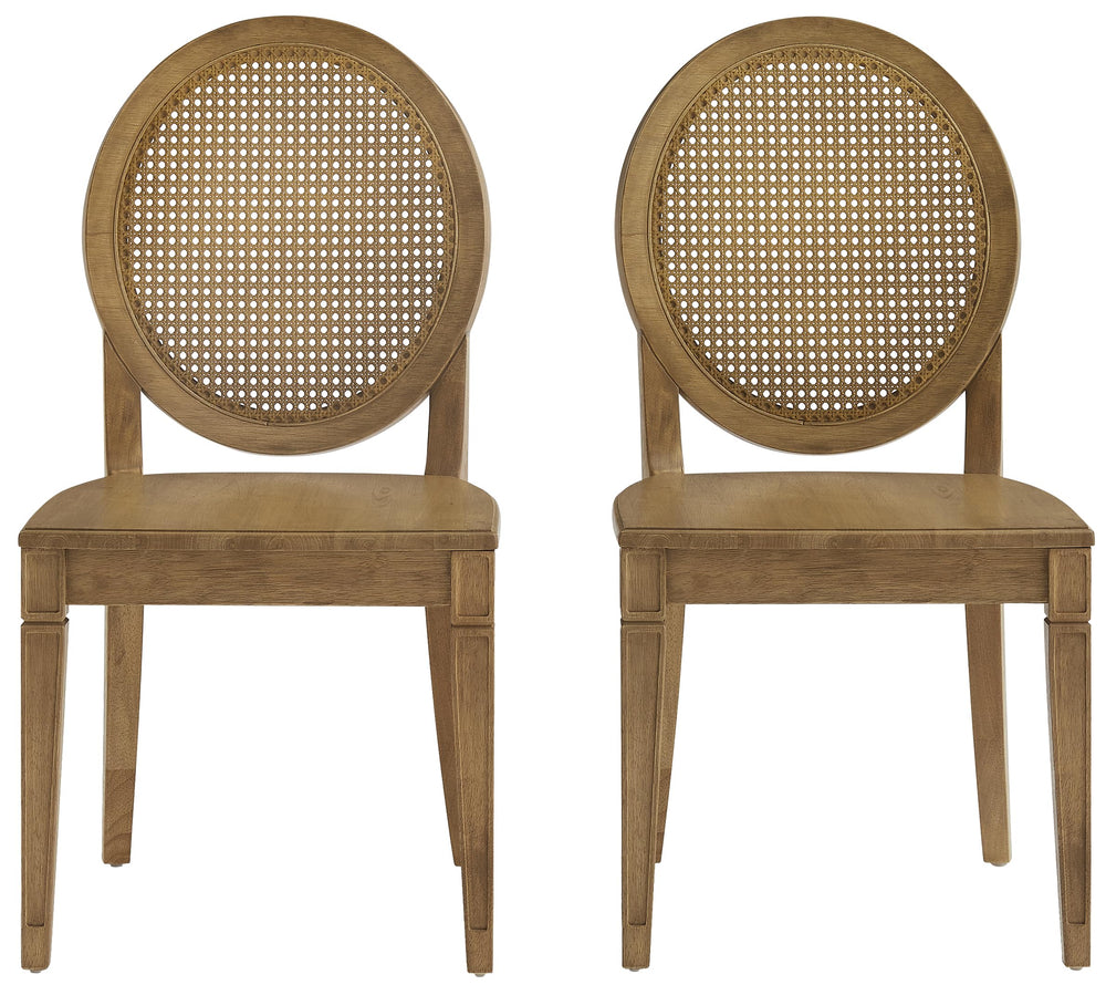 Oval Cane Back Dining Chairs Set of 2 – Rubberwood & Rattan, Driftwood Finish