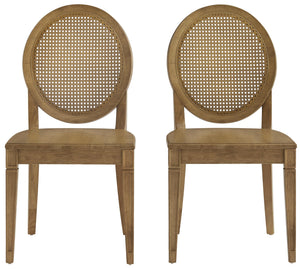 Oval Cane Back Dining Chairs Set of 2 – Rubberwood & Rattan, Driftwood Finish