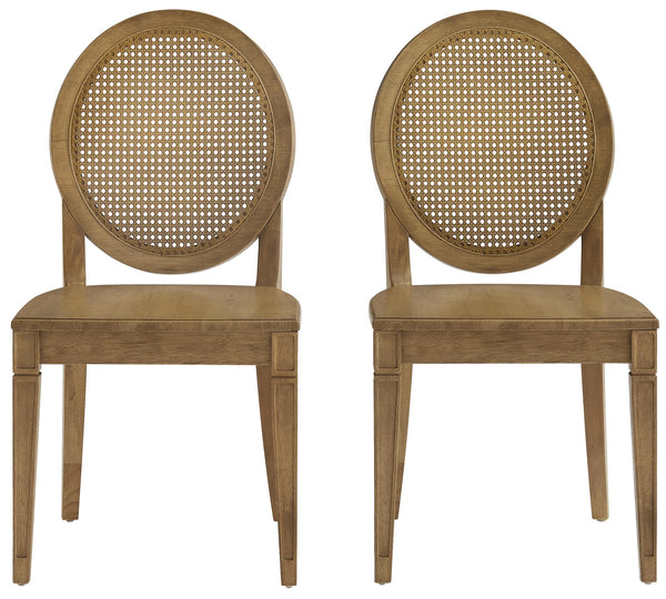 Oval Cane Back Dining Chairs Set of 2 – Rubberwood & Rattan, Driftwood Finish