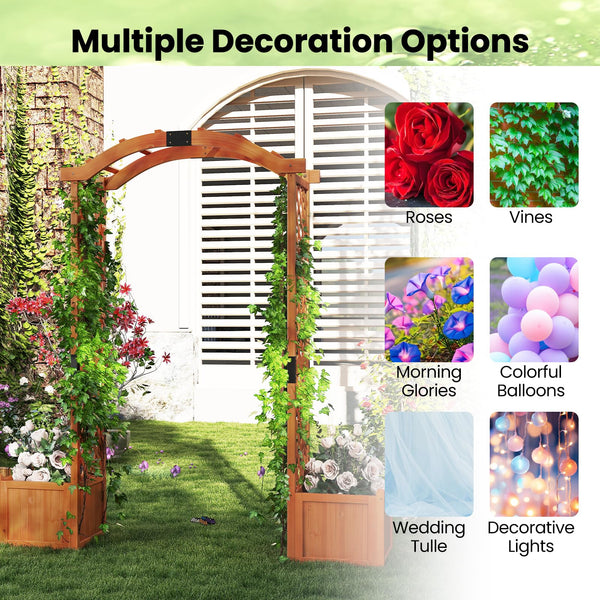 Wooden Garden Arbor with Planter Boxes & Climbing Trellis