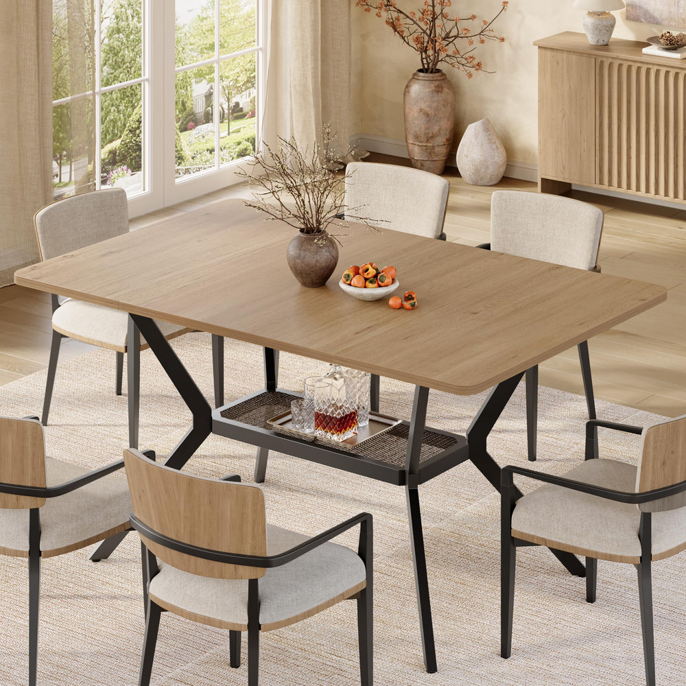 55" Industrial Dining Table with Storage Shelf | Seats 4–6