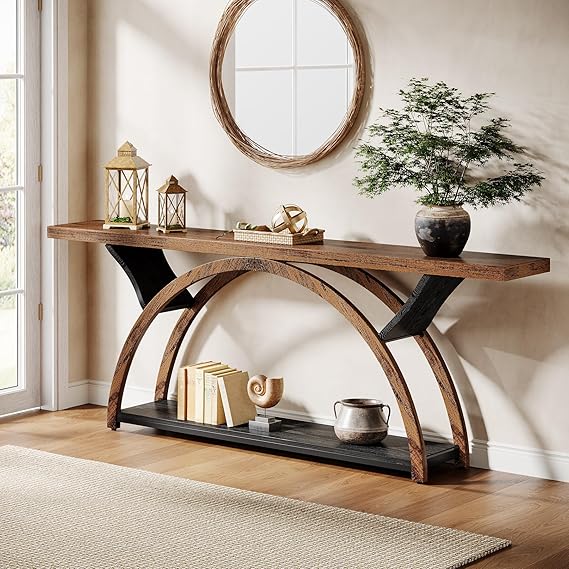 70.87" 2-Tier Console Table, Industrial Sofa Table