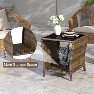 Outdoor Wicker Side Table with Glass Top