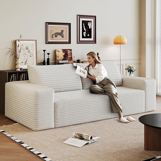 Corduroy Loveseat Boneless Sofa Couch – No Assembly, High-Density Foam