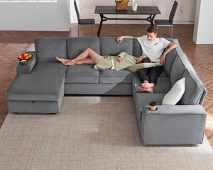 U-Shaped Sectional Sofa with Storage Chaise & Charging Ports