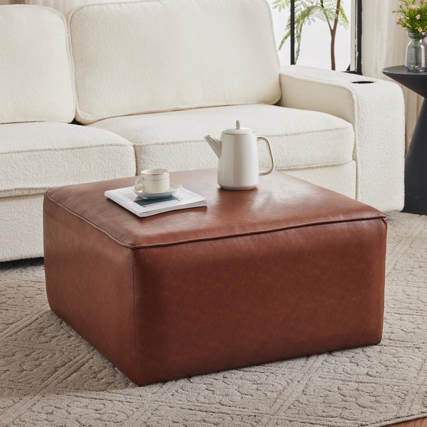 Square Faux Leather Ottoman