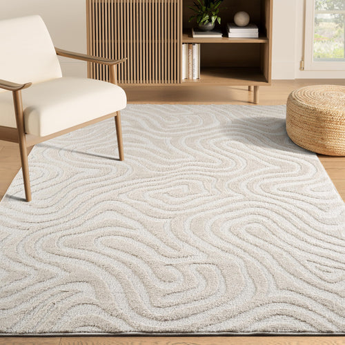 Cream Sculpted Swirl Area Rug