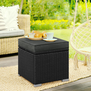 Wicker Patio Ottoman Set of 2 with Storage & Cushion