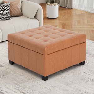 Square PU Storage Ottoman with Flip Top Lid