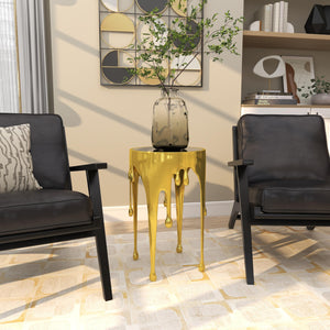 Round Aluminum Accent Table with Glass Top