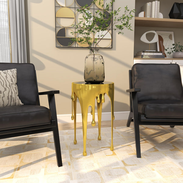 Round Aluminum Accent Table with Glass Top
