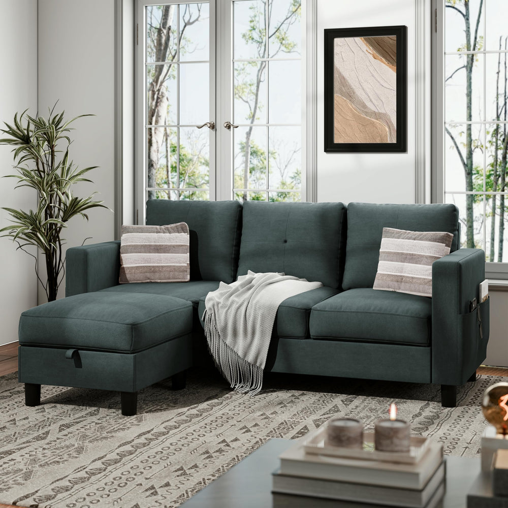 L-Shaped Sectional Sofa with Reversible Storage Ottoman