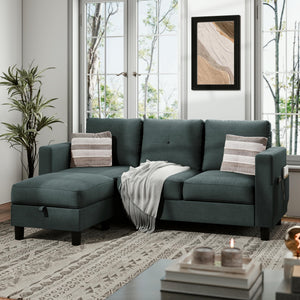 L-Shaped Sectional Sofa with Reversible Storage Ottoman