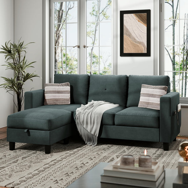 L-Shaped Sectional Sofa with Reversible Storage Ottoman