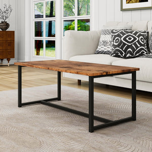 Rectangular Coffee Table with Metal Frame and Wood Top