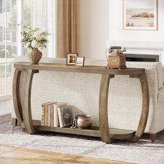 63-Inch Curved Console Table with Open Shelf