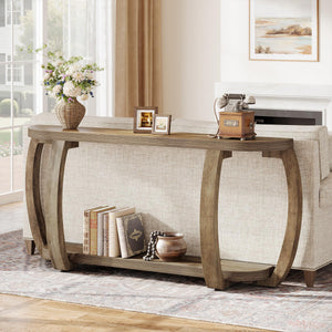 63-Inch Curved Console Table with Open Shelf