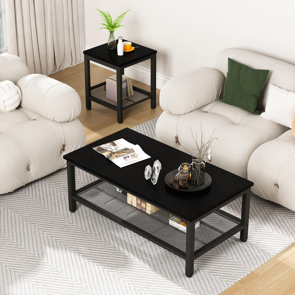Industrial Coffee Table Set of 3 with 2 End Side Tables