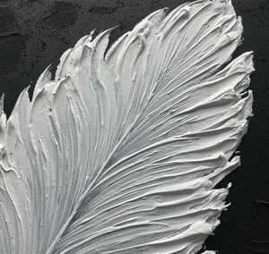 Hand-Painted Black & White Abstract Feather Oil Painting on Canvas – Framed & Ready to Hang