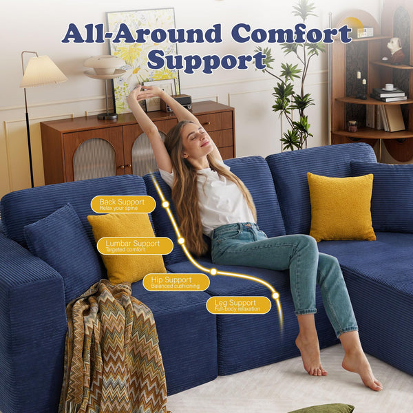Modular L-Shape Sectional Sofa with Chaise – Deep Seat Corduroy, No Assembly