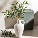 Faux Olive Branch Vase with Textured Ceramic Base