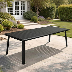 Outdoor Dining Table for 8 – Aluminum Patio Table with Umbrella Hole
