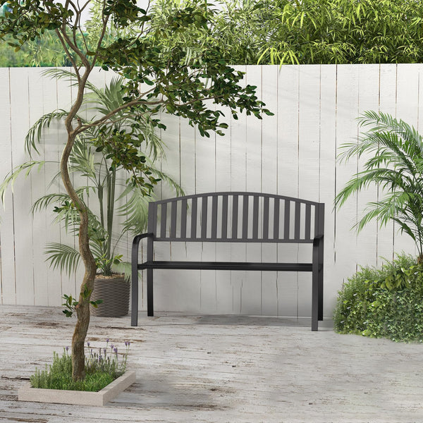 50-Inch Metal Outdoor Bench with Armrests