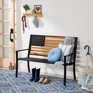 2-Person Steel Outdoor Bench with American Flag Backrest