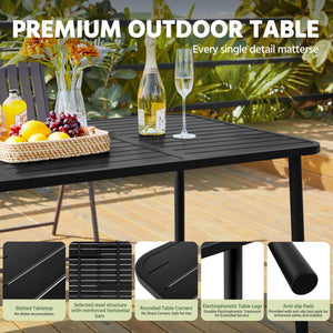 Rectangular Slatted Metal Outdoor Dining Table for 6