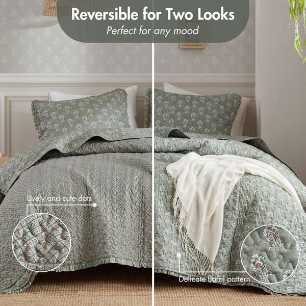Reversible Vintage Floral Quilt Set with Shams – Queen & King