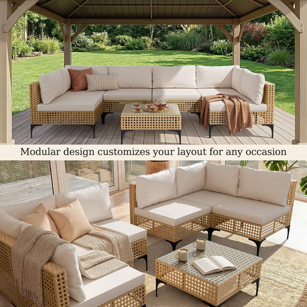 7-Piece Outdoor Wicker Sectional Sofa Set with Coffee Table