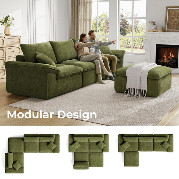 120" Modular Sectional Sofa with Ottoman – Deep Seat Cloud Couch