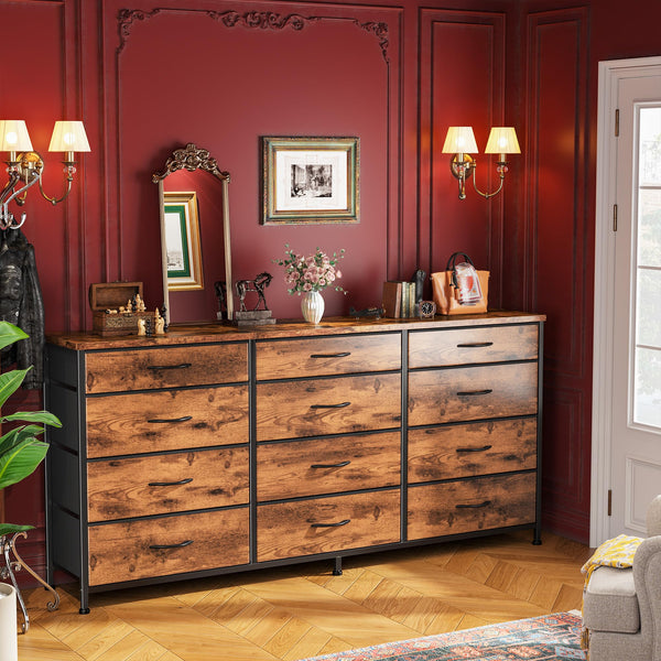 55" 12-Drawer Dresser with TV Stand – Metal Frame & Wood Top